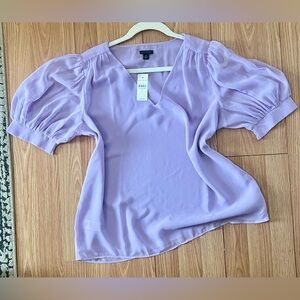 Ann Taylor Lilac V-Neck Puff Sleeve Blouse